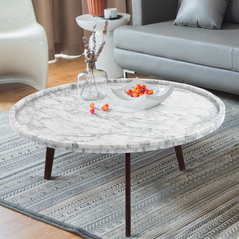 Ivy Bronx Griselda 31" Round Italian Carrara White Marble Coffee Table